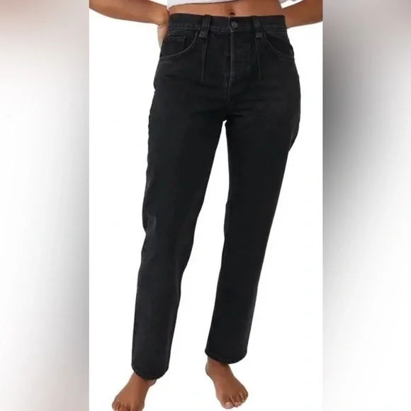 New Free People x CP Shades A New Day Midrise Straight Pintuck Black Buttonfly