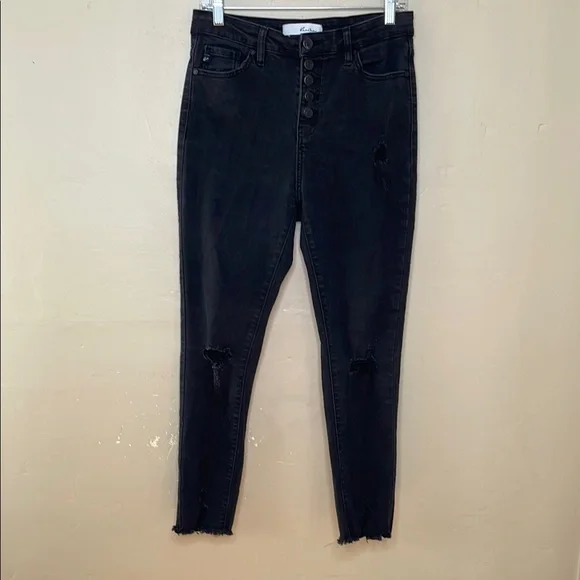 KanCan Jeans Charcoal ESTILO High Rise Button Fly Distressed Raw Hem 5 Pocket 27