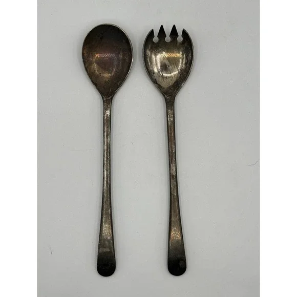 Salad Serving Set 9in Silver Plated Vintage Tapered Handle