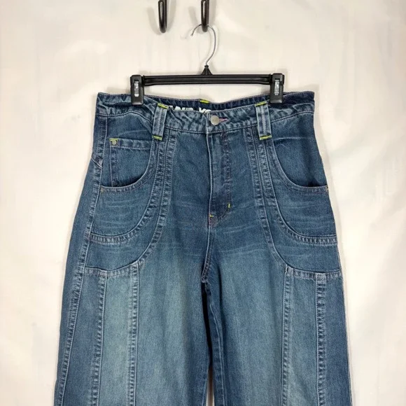 ALAB Wide Leg Jeans Womens 14 Blue Y2K Baggy Embroidered Star Skater Streetwear