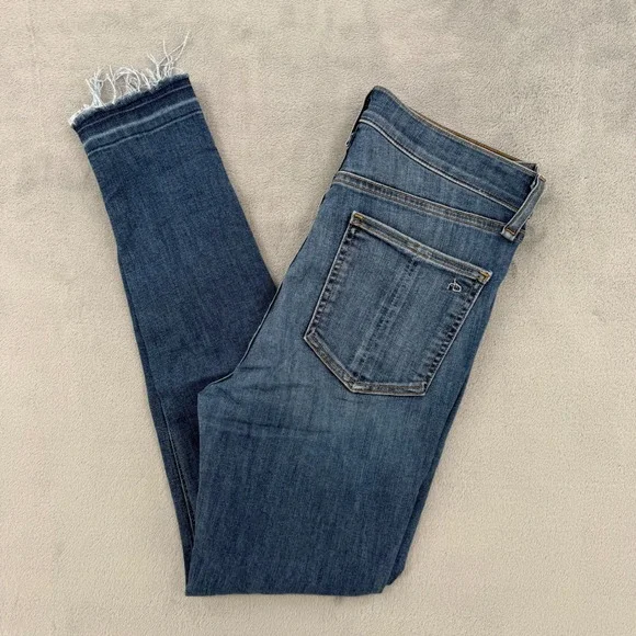 Rag Bone High Rise Ankle‎ Skinny Jeans Blue Distressed Frayed Hem Size 28