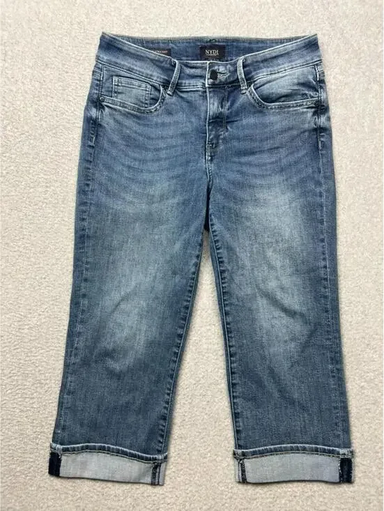 NYDJ Marilyn Straight Leg Crop Jeans Size 6 Med Wash Denim Lift Tuck Med Rise