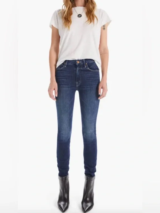 MOTHER High Waisted Looker Skinny Jeans Teaming Up Blue Size 25