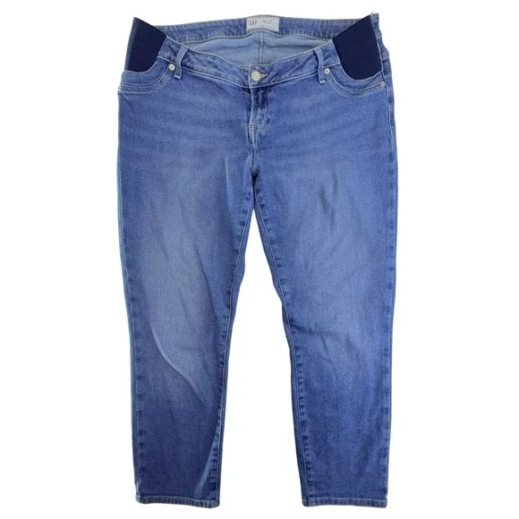 GAP Maternity Slim Straight Jeans Womens‎ 14R Side Panels Blue Stretch Denim