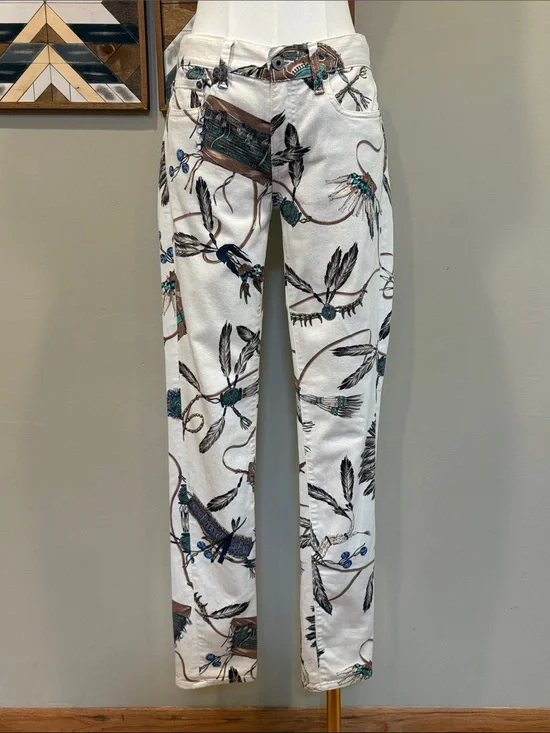 Vintage Ralph Lauren Sport White Denim Southwestern Print Jeans size 28