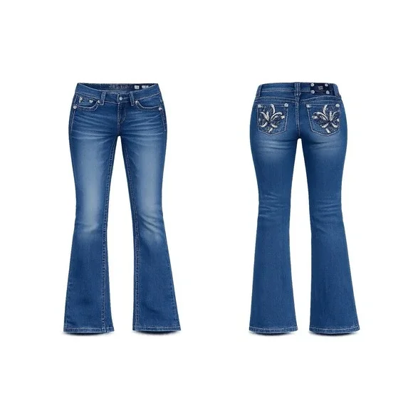 Miss Me BOOT JEANS JP6073B  Women's  28 FLUER DI LIS THICK STITCH Y2K EMBELISH