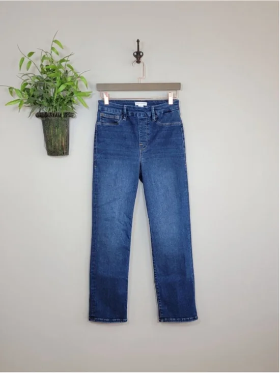 Good American M Pull On Straight Leg Jeans Dark Blue Indigo 491 Stretch GLS478TE