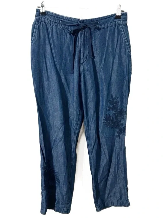 Christopher & Banks Chambray Denim Pants Lightweight Drawstring Embroidered 💙