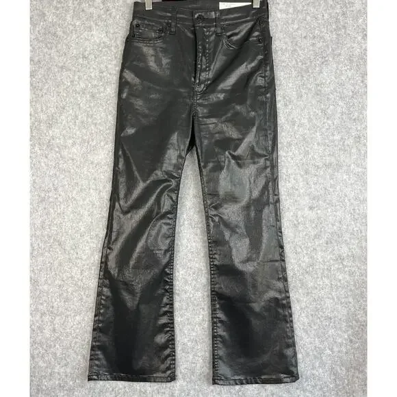 Rag & Bone Casey High Rise Ankle Flare Jeans Womens 27 Coated Black Stretch Crop