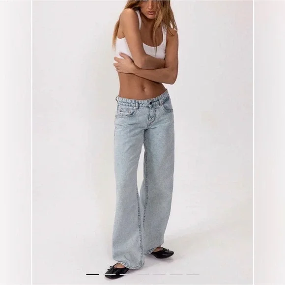 Motel Rocks Women‎ Light Wash High Waisted Wide Leg Cotton  Jeans Size W24 L32