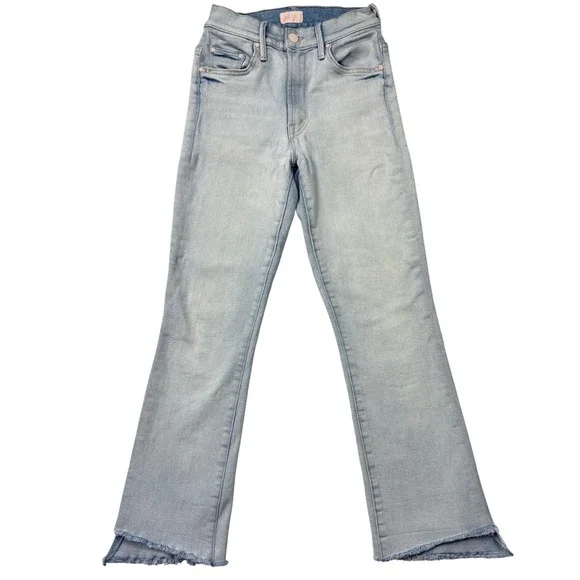 Mother The Insider Crop Step Fray Jeans Sexico Light Blue Flare 1157-776 Size 26