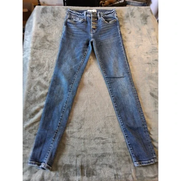 Flying‎ Monkey Women Blue High Rise Button Fly Skinny Jeans Y3824 Size 25