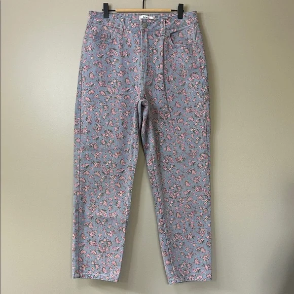 Miss Selfridge (ASOS) Ditsy‎ Floral Print Mom Jeans Mid Wash Blue US Size 8