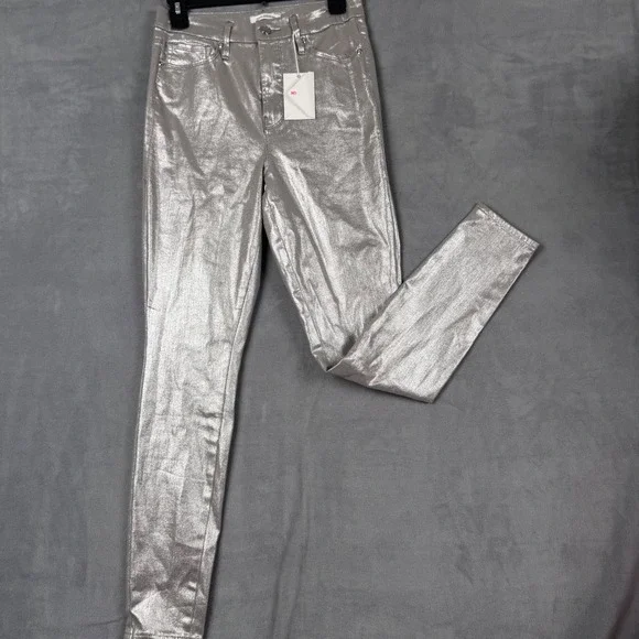 Good American Good Waist Skinny Jeans Metallic‎ Silver Coated GW18ST Womens 6/28