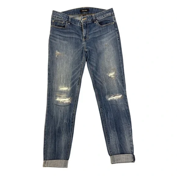 White House‎ Black Market Skinny Jeans Distressed Ripped Blue Denim Womens 6R