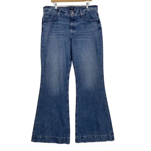 Express Jeans Womens 14L Blue 70s Flare MidRise Raw Hem Medium Wash 100% Cotton‎