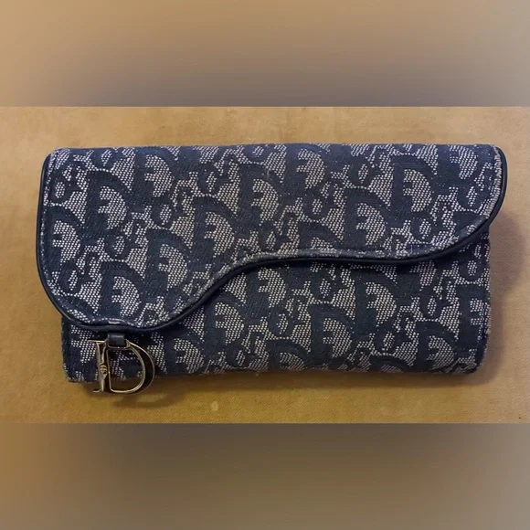 Dior Navy and White Patterned Women's wallet.