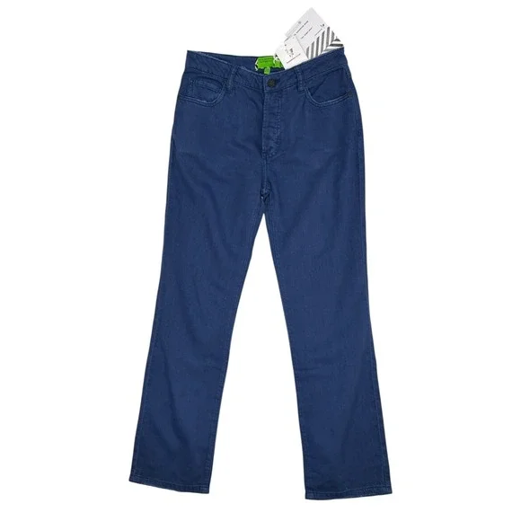 Sandrine Rose College Blue Button Fly Straight Crop Jeans Cotton Linen NWT‎ 26