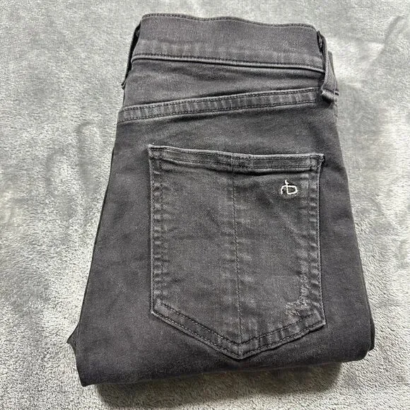 Rag &‎ Bone Jeans Womens 27 Black Distressed High Rise Skinny Denim Raw Hem