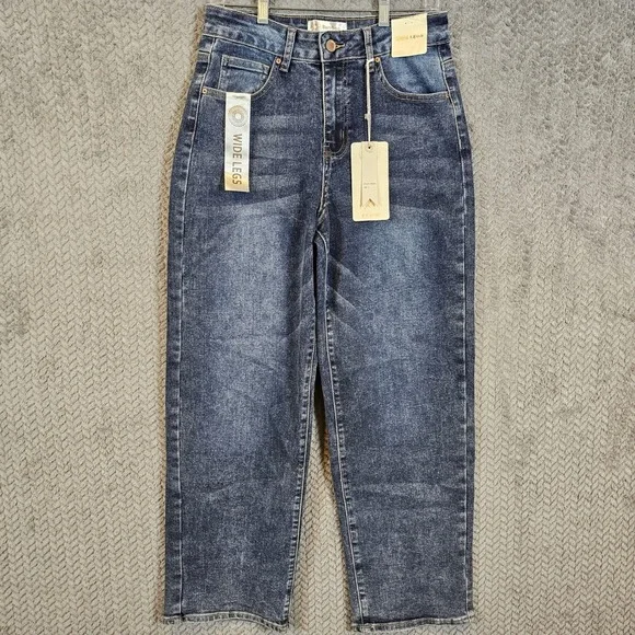 Bamboo‎ Jeans Womens High Rise Wide Leg Medium Wash Stretch Denim Size 9 H8926ML
