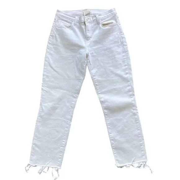 L’AGENCE Sada Cropped Jean Womens Sz 27 Cream Frayed Hem Slim High Rise