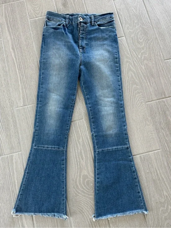 BEN TAVERNITI PROJECT UNRAVEL Flared Raw Hem Denim Jeans Size 28 VGUC