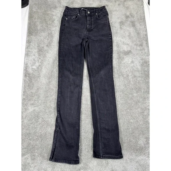 Zara High Waisted Split Hem Slim Straight Jeans Faded Black Size 6 MEX 28
