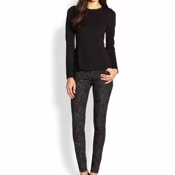 7 For All Mankind Chevron The Skinny Jacquard Jeans Women Size 25 Black Grey‎