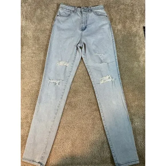Nasty Gal Women's Size 25 Blue Skinny Distressed Light Wash Jeans 232