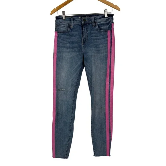 Kut from the Kloth Connie Jeans Women 4 Blue Pink Stripe High Rise Ankle Skinny‎