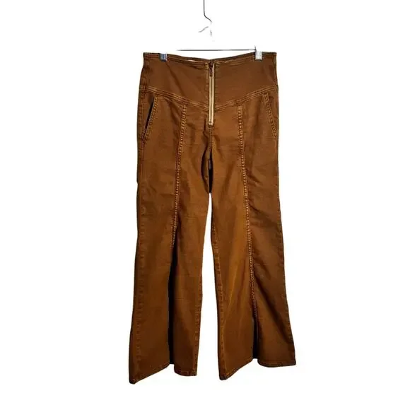 Pilcro Anthropologie Pants Women 28 Camel Brown Cropped Flare Pant Mid‎ Rise 70s