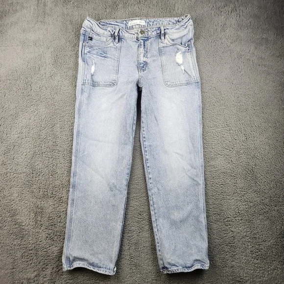 High Rise Porkchop Pocket Straight Leg Jeans Women's Size‎ 31 Light Wash Stretch