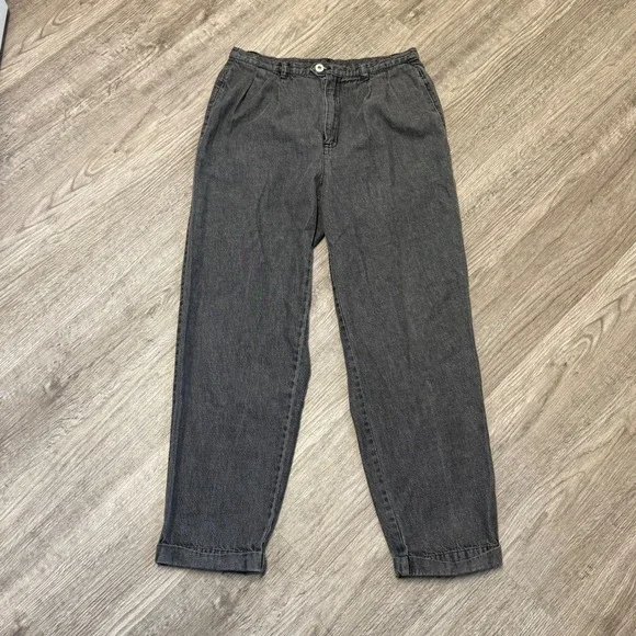Lizwear Petite Vtg High Waisted Pleated‎ Tapered Mom Jeans Gray Denim Size 12P