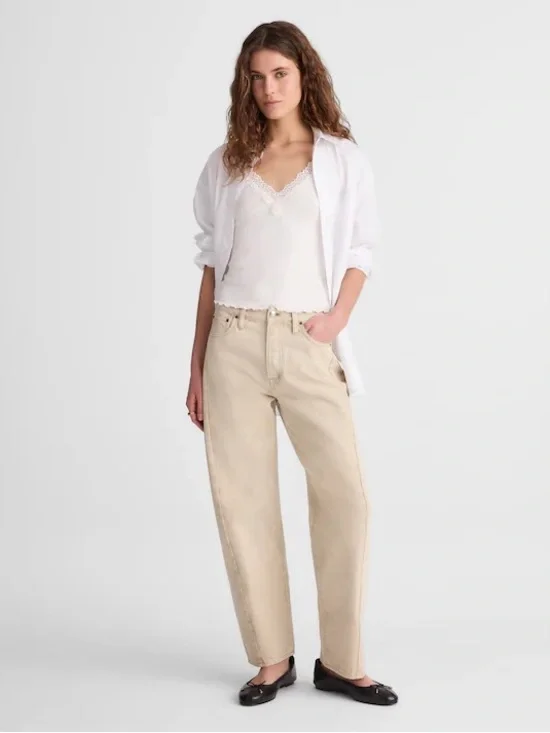 Madewell Short Pieced Barrel-Leg Jeans‎ Faded Khaki Rigid size 33 Short NWT READ