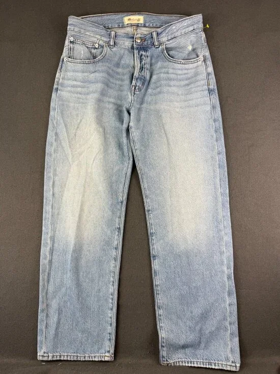 Madewell Womens Light Blue Denim The Dean Easy Straight Leg Jeans Whisker 27P