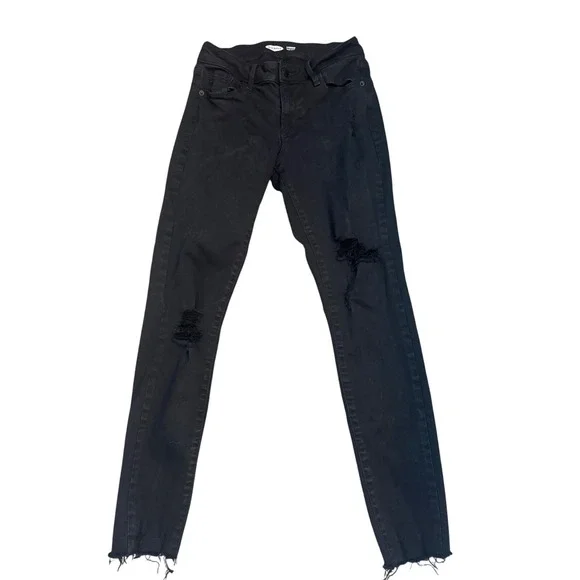 Old Navy‎ Rockstar Super Skinny Ankle Jeans Women's 0 Black Distressed Raw Hem