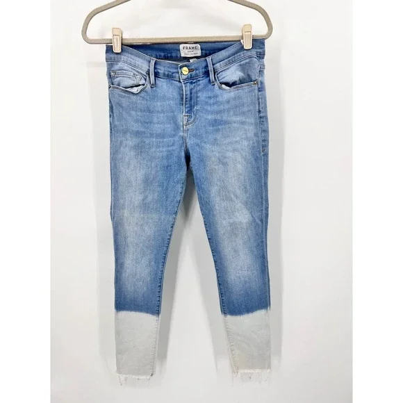 FRAME‎ Le Skinny de Jeanne Crop Jeans Finchley Dip Dye Raw Hem Size 29
