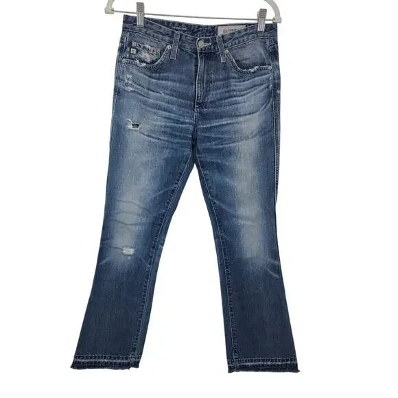 AG Adrino‎ Goldschmied The Jodi Crop Flare Raw Hemline Medium Wash Jeans Size 26