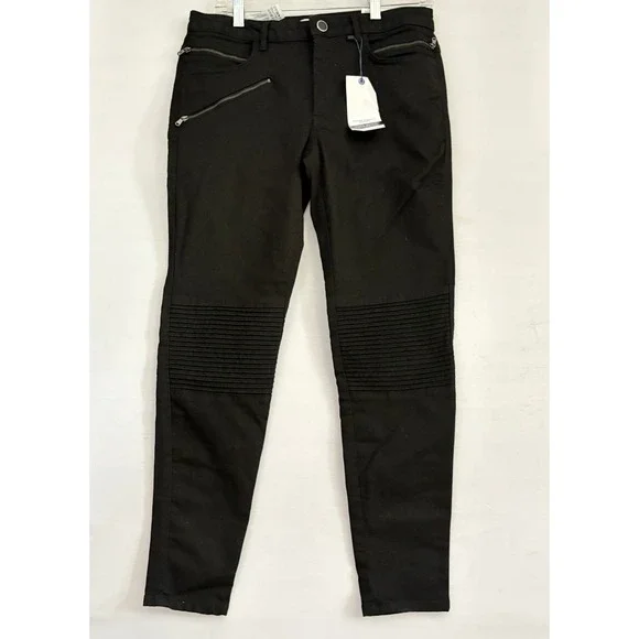 Zara Basic Z1975 Denim Black Moto‎ Skinny Jeans Mid Rise Power Stretch Size 12