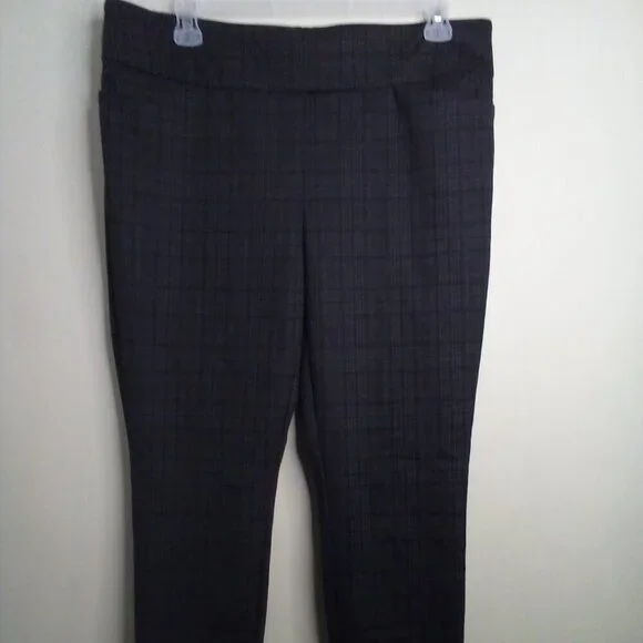 Dalia Pants Women XL Straight Leg Classic Plaid Gray Tan