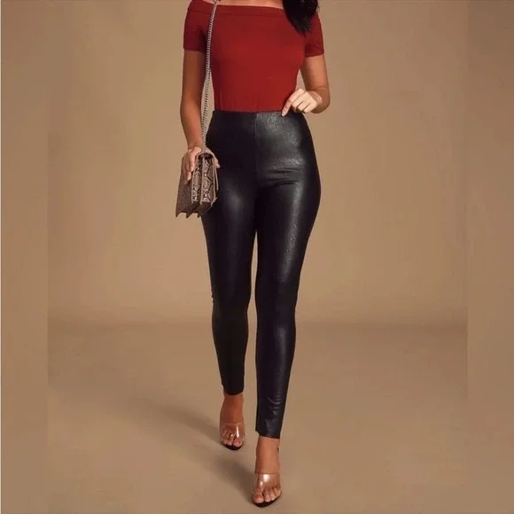Lulus women’s‎ small Black Elliana Faux Leather High Waisted Leggings Vegan