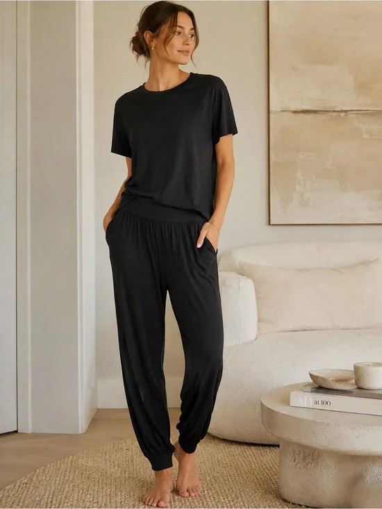 Quince Butter Soft Modal Black Lounge Jogger Pants Size XL