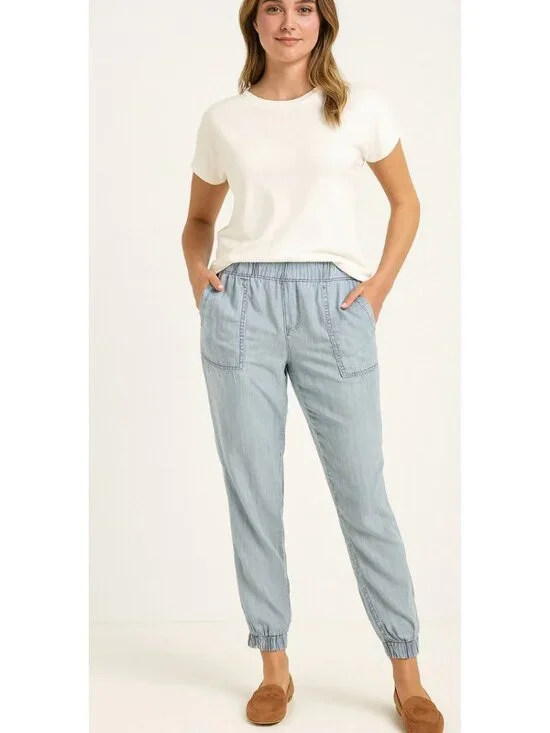LOFT Lyocell Jogger Light Wash Blue Ankle Cuffed Womens 4