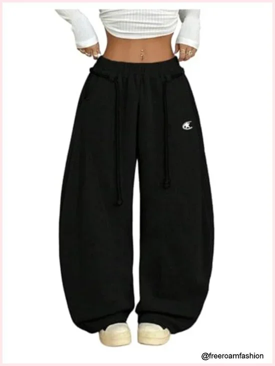 Wide Leg Barrel Sweatpants Athletic Baggy with Pockets