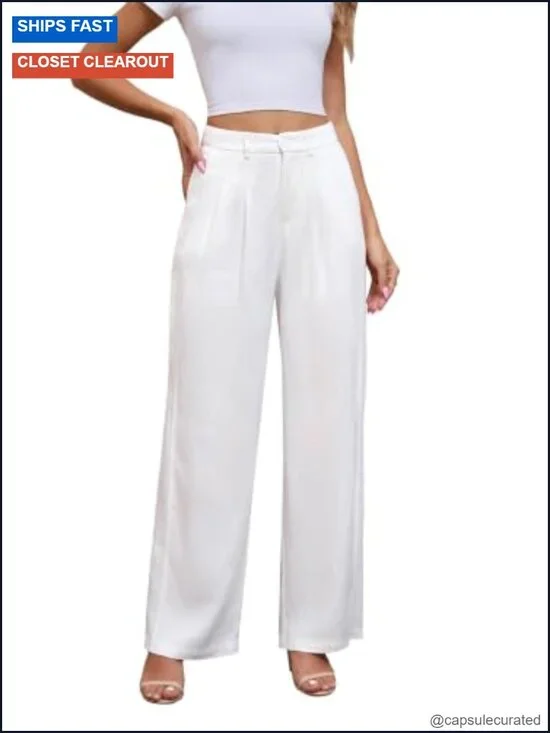 100% Linen Wide Leg Pants with Elastic Back Waist, Plus Size
