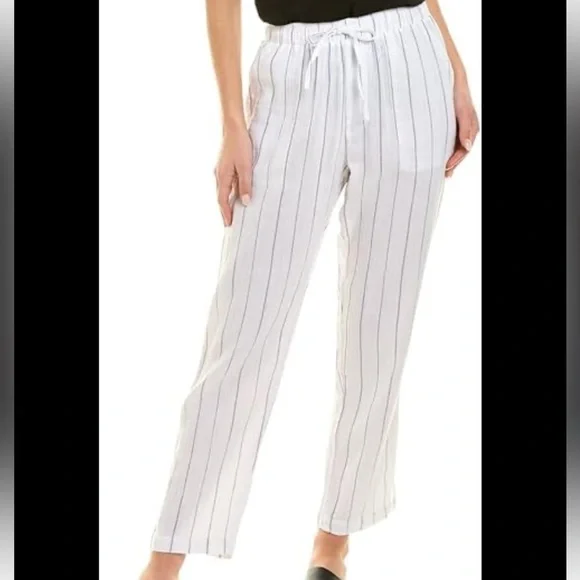Sienna Sky Sz S white gray pin stripe cotton elastic waist ties straight‎ pants