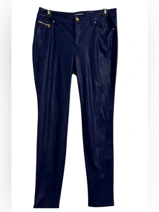 NWT Cache faux leather women’s 8 shiny blue straight leg pants