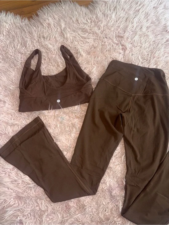 lululemon athletica Brown Flare Leggings with Matching Sports Bra