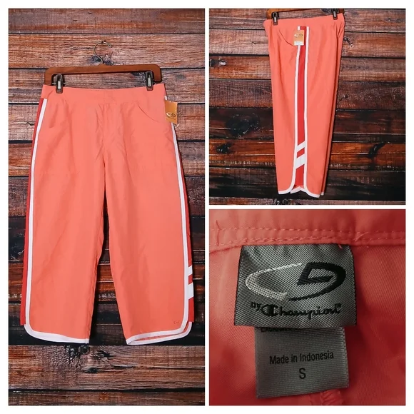 NWT C9 By Champion Capri Pants S Lightweight Athletic Melon Red Side Stripes