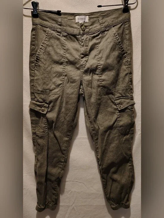 Evereve Olive Linen Blend Cargo Cropped Joggers Size 27